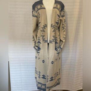 Jessica Simpson Geometric Blue and Cream Cardigan